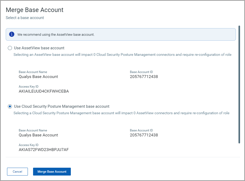 Select base account to merge 